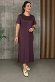 Kadın Kısa Kollu Bisiklet Yaka Yırtmaçlı Viskon Iki Iplik Elbise thumbnail 3