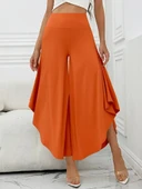 Kadın Yüksek Belli Geniş Paçalı Yanlardan Açık Sandy Pantolon thumbnail 2