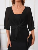 Kadın Truvakar Kol önden Bağlamalı Kısa şifon Bolero Ceket thumbnail 3