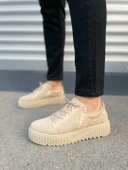 JY502 Bold Bağcıklı Süet Erkek Günlük Sneaker Ayakkabı SKT - Krem thumbnail 2