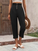 Kadın Yüksek Belli önden Düğmeli Ithal Keten Pantolon thumbnail 3