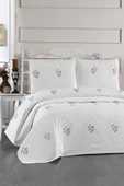 Gardenlove Nakışlı Şönil 3 Parça Çift Kişilik Yatak Örtüsü Krem thumbnail 1
