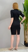 Kadın Kısa Kollu Yakalı Kruvaze Yakalı Beli Kemerli Midi Modal Elbise thumbnail 3