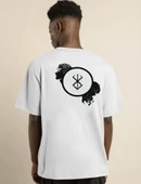 Unisex Bisiklet Yaka Baskılı Oversize T-Shirt - Beyaz thumbnail 2