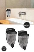 2 Adet Duvara Monte Sıvı Sabunluk F011S, Mutfak Banyo Duş Şampuan Dezenfektan Sabun Dispanseri Siyah - 1