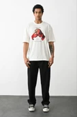 Unisex Baskılı Oversize T-Shirt - Beyaz thumbnail 3