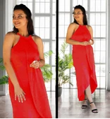 Boyun Askılı Eteği Kruvaze Kesim Viskon Kumaş Elbise thumbnail 2