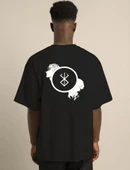 Unisex Bisiklet Yaka Baskılı Oversize T-Shirt - Siyah thumbnail 2