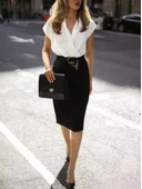 Kadın Kısa Kollu Kruvaze Yaka Krep Elbise (Kemersiz) thumbnail 4