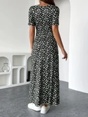 Kadın Kısa Kollu Kruvaze Yakalı çiçek Desenli Süprem Elbise thumbnail 4