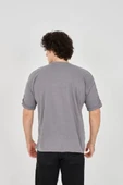 Unisex Jakar Kumaş Rahat Kol T-Shirt - Gri thumbnail 3