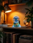 Işıklı Püskürtmeli 10cm-8cm -mavi renk ( sarı altlık) Stitch Kar küre thumbnail 2