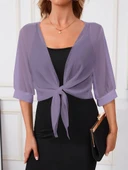 Kadın Truvakar Kollu önden Bağlamalı Kısa şifon Bolero Ceket thumbnail 3