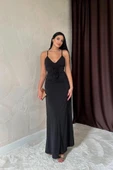 Siyah Büzgülü Uzun Güllü Elbise thumbnail 3