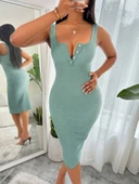 Lucky Life Kadın Askılı önü Düğmeli Midi Kaşkorse Elbise thumbnail 10