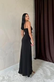 Siyah Büzgülü Uzun Güllü Elbise thumbnail 4
