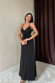 Siyah Büzgülü Uzun Güllü Elbise thumbnail 1