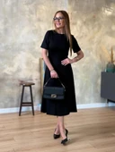 Kadın Kısa Kollu Bisiklet Yaka Midi Viskon Iki Iplik Elbise thumbnail 6