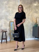 Kadın Kısa Kollu Bisiklet Yaka Midi Viskon Iki Iplik Elbise thumbnail 5