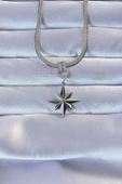 316L Çelik Gümüş Renk Zirkon Taşlı İtalyan Zincirli Kutup Yıldızı Kolye - 1