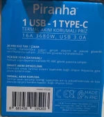 PİRANHA 45530 1 USB 1 TYPE-C 3.0A TERMAL AKIM KORUMALI PRİZ 16A 3680W - 2