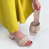 Ciey Bej Cilt Topuklu Terlik - 4