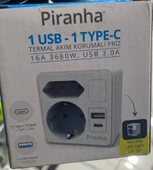 PİRANHA 45530 1 USB 1 TYPE-C 3.0A TERMAL AKIM KORUMALI PRİZ 16A 3680W - 1