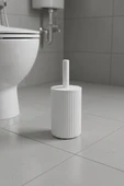 Lines Serisi Beyaz Akrilik Tuvalet Fırçası – Silindir Standlı, 34cm, Kolay Temizlik - 3376 - 4