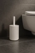 Lines Serisi Beyaz Akrilik Tuvalet Fırçası – Silindir Standlı, 34cm, Kolay Temizlik - 3376 - 1