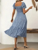 Kadın Kısa Kollu Gipe Detaylı Desenli Midi Süprem Elbise thumbnail 3