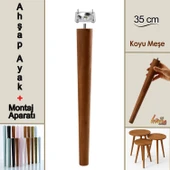 Ahşap Ayak 35 Cm Koyu Meşe M8 Civatalı Bağlantı Aparatlı Mobilya Tabure Sehpa Masa Destek Ayağı thumbnail 1