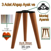 3 Adet Ahşap Ayak 35 Cm Açık Meşe M8 Civatalı Bağlantı Aparatlı Mobilya Tabure Sehpa Masa Destek Ayağı thumbnail 1