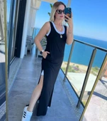 Kadın Yırtmaç Detaylı Viskon Kumaş Maxi Boy Cepli Iç Dahil Ikili Elbise thumbnail 10