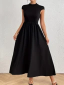 Kadın Kısa Kollu Yarı Balıkçı Yaka Viskon Elbise thumbnail 3