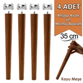 4 Adet Ahşap Ayak 35 Cm Koyu Meşe M8 Civatalı Bağlantı Aparatlı Mobilya Tabure Sehpa Masa Destek Ayağı thumbnail 1