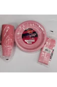Plastik Tabak - Bardak - Çatal Set Pembe - 1