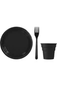 Siyah Plastik Tabak-bardak-çatal Set - 1