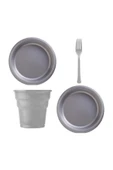 Gümüş Renk 25 Li Plastik Bardak+catal+tabak - 1