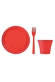 Kırmızı Plastik Tabak - Bardak - Çatal Seti 25 Kişilik - 1
