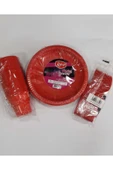 Plastik Tabak - Bardak - Çatal Set Kırmızı - 1