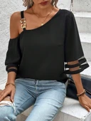 Kadın Askılı Asimetrik Kesim Kol Ve Yaka Kolda Tül Ve Aksesuar Detaylı Janjan Krep Bluz thumbnail 5