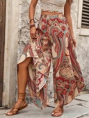 Kadın Yüksek Bel Beli Lastikli Desenli Geniş Paçalı Süprem Pantolon thumbnail 2
