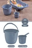 2’li Bebek Banyo Su Kovası ve Maşrapası Seti, Saplı Oluklu Kova 13lt ve Maşrapa 1,5lt Set Mavi thumbnail 1