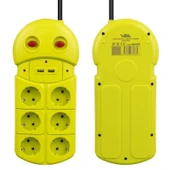 VEA VE-970USB Akım Korumalı Grup Priz 6'Lı 2 USB Girişli 1.5 Metre 2 Anahtarlı - 2
