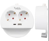 VEA VE-G1102C Yuvarlak Grup Priz 2'Lİ USB + TYPE-C Girişli Telefon Standlı 1.5 Metre thumbnail 6
