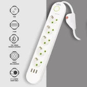 VEA VA-21562 Beyaz Akım Korumalı Grup Priz 5'Li 3 USB Girişli 1.5 Metre Anahtarlı - 6