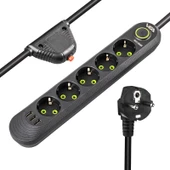 VEA VA-21561 Siyah Akım Korumalı Grup Priz 5'Li 3 USB Girişli 1.5 Metre Anahtarlı - 2