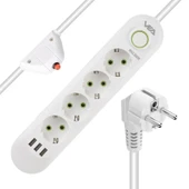 VEA VA-21560 Beyaz Akım Korumalı Grup Priz 4'Lü 3 USB Girişli 1.5 Metre Anahtarlı - 2