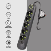 VEA VA-21561 Siyah Akım Korumalı Grup Priz 5'Li 3 USB Girişli 1.5 Metre Anahtarlı - 6
