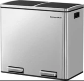 SONGMICS 2 Bölmeli Atık Ayırma Sistemli Pedallı Çöp Kovası, Atık Kovası, Mutfak İçin, 2 x 24 L, Yumuşak Kapanmalı, Plastik İç Kova, Pedallı ve Kulplu, Gümüş Rengi, Ltb48Nl - 1